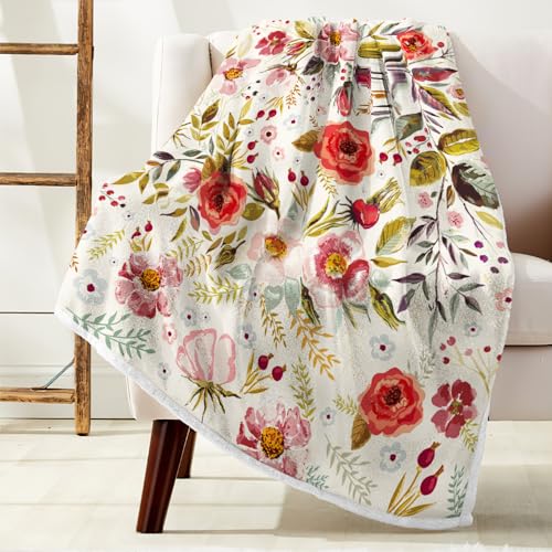 Floral Throw Blanket Vintage Floral Fleece Blanket | Soft, Flannel, Warm, Boho Botanical Flower Fleece Throw Blanket, for Couch Bedroom Living Room 50X60 Inch - color: Beige, size: 50 X 60
