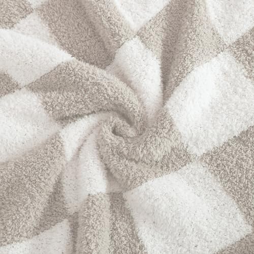 WRENSONGE Checkered Throw Blanket, Taupe Soft Cozy Fluffy Warm Hand Made Throw Blankets for Couch, Sofa, Chair, Bed, Camping, Picnic, Travel Lightweight Bed Blanket - 30"*40" - color: Art Taupe, size: Small(30''x40'')