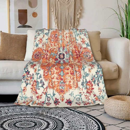 HGOD DESIGNS Carpet Pattern Throw Blanket Boho Style Ethnic Design Orange Blue Soft Blankets and Throws 40x50 Inch Caring for Women Men (100x130cm) - color: Boho Style Ethnic, size: 40x50 inch