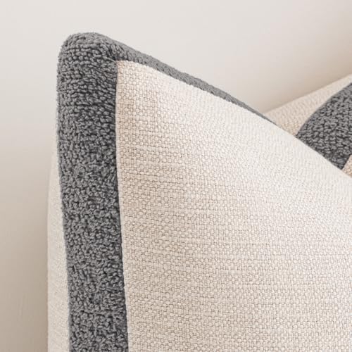 a moment Loop Yarn Linen-Like Pillow Cover Natural Soft Decorative Throw Pillow Case Farmhouse 18x18 Inch, Bohemian Textured Cushion Cover for Sofa Bed, Wrinkle-Resistant Home Decor Grey - color: Grey, size: 18" x 18" (Pack of 2)