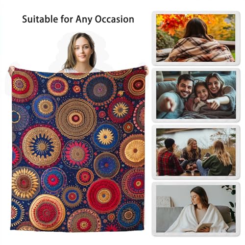 Bohemian Mexican Blanket for Women Men, Boho Mandala Circular Soft Lightweight All Season Throw for Home Decor, Couch, Bed, Camping, Travel and Gifts, 40x50 Inches - color: Bohemian Mandala