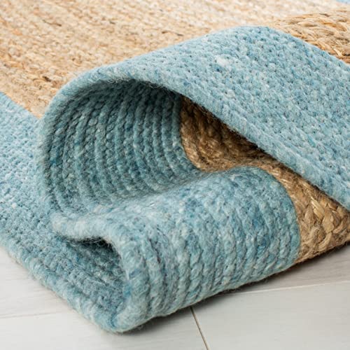 SAFAVIEH Braided Collection 3' Round Blue / Natural BRD910M Handmade Country Cottage Reversible Jute Area Rug - color: Blue/Natural, size: 3' (Round)