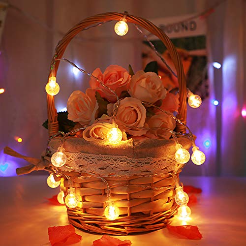 Battery Operated Globe String Lights 16FT Waterproof 30 LED 8 Modes Outdoor String Lights Crystal Ball String Light with Timer for Backyard Garden Balcony Pergola Wedding Party, Warm White - color: Silver Wire Warm White, size: 1 Pack