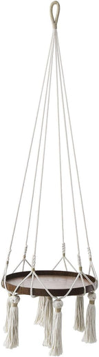 Flexzion Plant Hanger Boho Hanging Plant Shelf Macrame Plant Holder with Wood Flower Pot Shelf, C & S Ceiling Hooks Hand Woven Basket Bohemian Indoor Outdoor Home Decor for Living Room Bedroom, White
