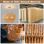 24'' Boho Rattan Chandelier, 4-Light Hand-Woven Wicker Pendant Lamp, Rustic Modern Ceiling Light Fixture for Dining Room, Kitchen Island, Living Room, Bedroom, Foyer, Entryway, Over Table - color: Brown A