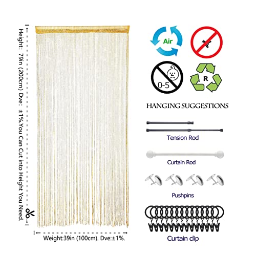 Door String Curtain Doorway Beads Curtains,Hanging Room Divider Beaded Decor Hippie Glitter Fringe Panel Closet Window Doors Sequin Sheer Boho Doors Tassel (Gold) - color: Gold