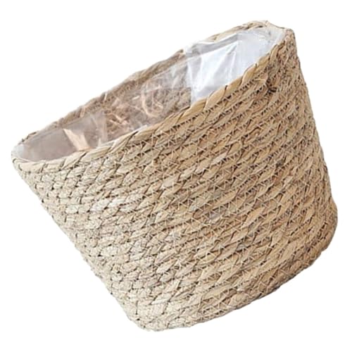 ORFOFE Seagrass Plant Basket Woven Planter with Plastic Liner Handcrafted Rattan and Straw Flower Pot Cover for Indoor and Outdoor Rustic Farmhouse Decor Multipurpose Storage Container
