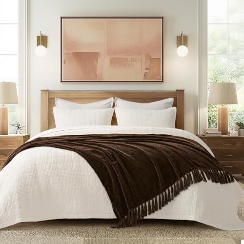 EverGrace Soft Chenille Throw Blanket for Couch, Cozy Plush Fuzzy Decorative Chenille Knit Throw Blanket with Tassels, Lightweight Blanket and Throws for Bed Sofa Gift Home Decor, Dark Brown 50"x60" - color: Dark Brown, size: 50"x60"