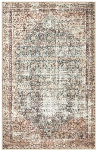 Keen Home Design 24"x36" Rug - Machine Washable Entry Rug with Non-Slip Backing, Ideal for Enteryway, Kitchen, Bathroom, Laundry Room - Vintage, Easy Clean, Durable, Low Pile - (2' x 3') - color: Brown / Blue, size: 2' x 3' (Rectangular)