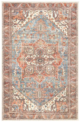 Keen Home Design 2x3 Rug - Machine Washable Entry Rug with Non-Slip Backing, Ideal for Enteryway, Kitchen, Bathroom, Laundry Room - Vintage, Easy Clean, Durable, Low Pile Rug - (2' x 3') - color: Blue / Orange, size: 2' x 3' (Rectangular)
