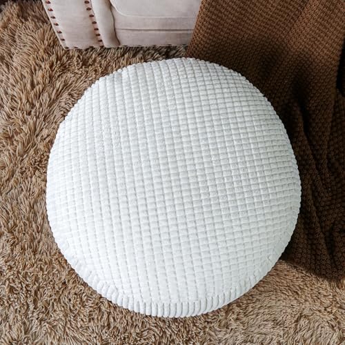 SUTAVIA Pouf Ottoman Cover Unstuffed Pouf Seat Decorative Soft Storage Bean Bag 20x20x8 Inches Floor Footrest for Living Room Bedroom (White, Round) - color: White