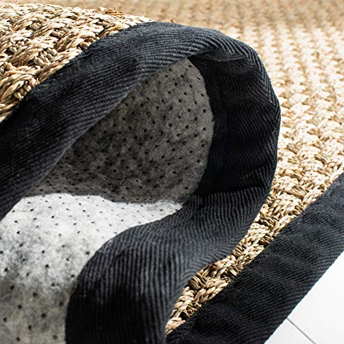 SAFAVIEH Area Rug 8' Round - Natural Fiber Collection - Large - Natural & Black, Seagrass, Basketweave Pattern with Border (NF114C) - color: Natural/Black, size: 8' (Round)