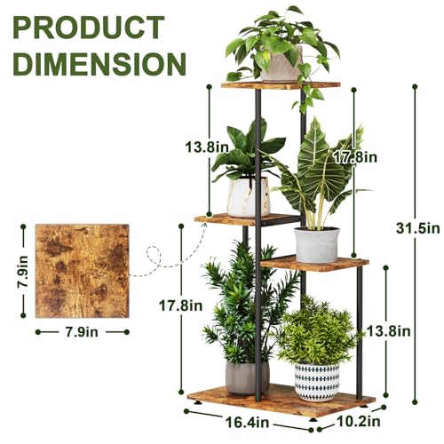 Plant Stand Indoor, Corner 4 Tier Metal Plant Shelf for Multiple Plants, Tiered Flower Pot Stands for Patio Garden Balcony Living Room Bedroom - color: 4 Tier Black+Brown