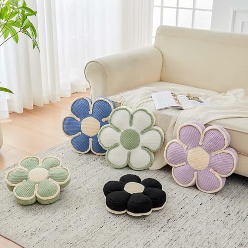 Kcvvcr Flower Pillow, Soft Flower Decorative Throw Pillow, Cute Daisy Flower Shaped Seating Floor Cushion Room Décor Plush Pillows for Sofa Couch Bed (13.7 Inch, Black) - color: Six Petals-black, size: 13.7 Inch