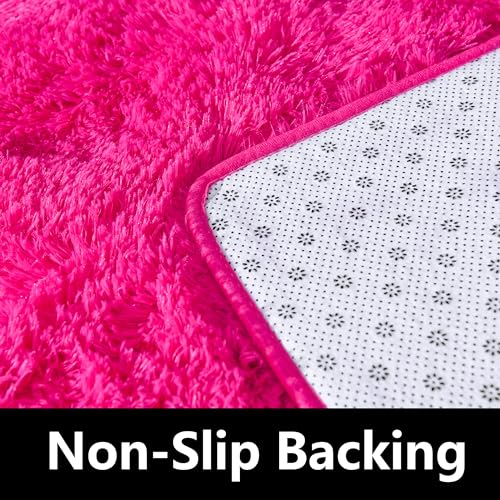 Awaytail Fluffy Rug 2x3 Feet - Preppy Girls Fuzzy Rugs College Dorm - Small Cute Chair Rug Washable for Nursery- Hot Pink - color: Hot Pink, size: 2' x 3' (Rectangular)