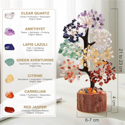 7 Chakra Crystal Tree of Life,Handmade Birthday Gifts for Women Mom Sister Boss, Natural Meditation Healing Crystal and Stones for Positive Energy,House Warming Gift, Home Office Decor - color: 7 Color