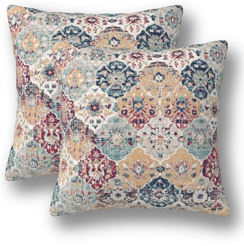 Boho Ethnic Pattern Pillow Covers 18 x 18 Set of 2 Vintage Bohemian Throw Pillow Cover Abstract Floral Mandala Decorative Pillowcases Farmhouse Home Decor for Couch Bed Sofa Outdoor - color: Ethnic Pattern