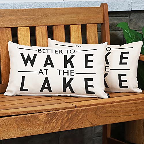 EKOBLA Better to Wake at The Lake Pillow Cases Throw Pillow Covers Funny Quote Adventure Happy Camping Square Throw Waist Pillow Case Cushion Cases for Sofa Bedroom Living Room 12x20 Inches - color: Multi-bs21, size: 20" x 12" (Pack of 1)