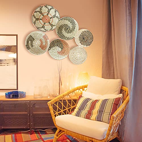 Boho Wall Basket Decor Set of 6 - Hanging Woven Basket Wall Decor, Handcrafted Round Flat Seagrass Baskets Wall Art, for Modern、Farmhouse、Home - Unique Modern Wall Basket Decor - style: Modern Classics