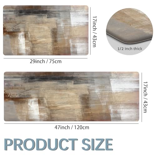 MAYHMYO Kitchen Rugs and Mats Set of 2 Brown Black Beige Anti Fatigue Mat PVC Non Slip Kitchen Mats for Floor, Bathroom, Desk, Runner, Laundry,17.3 x 29 x 0.4 inch + 17.3 x 47 x 0.4 inch - color: Brown-white, size: 29"L X 17.3"W X 0.4"Th + 47"L X 17.3"W X
