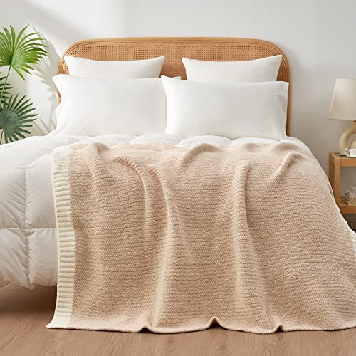 Snuggle Sac Heather Throw Blanket for Couch, Reversible Super Soft Blankets Warm Cozy Knit Fuzzy Plush Lightweight for Sofa, Bed, Camping, Picnic (Heather Beige, Throw(50"x60")) - color: Heather Beige, size: Throw(50"x60")