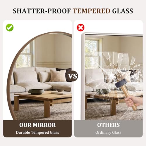 WallBeyond Round Wood Mirror, 40" Round Modern Decoration Large Circle Wall Mirror for Bathroom Living Room Bedroom Entryway, Walnut - color: Walnut, size: 40"L x 40"W