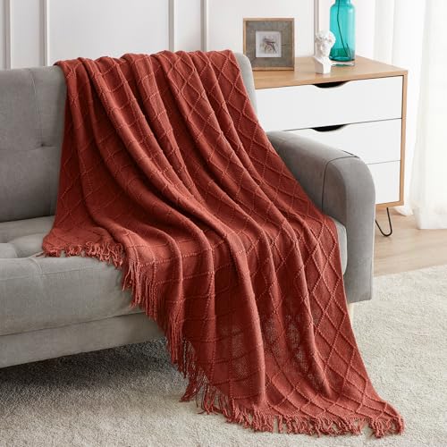 BOURINA Burgundy Throw Blanket 50 x90 Inches Throw Textured Solid Soft Sofa Throw Bed Runner Couch Cover Knitted Decorative Blanket Bed Runner - color: Burgundy, size: 50"x90"