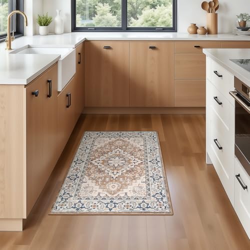 Lofus 2x3 Washable Rug for Entryway Bathroom, Non Slip Kitchen Mats for Floor, Vintage Soft Door Mat Indoor Entrance, Small Area Rugs, Farmhouse Carpet for Entry Living Room Bedroom, Floral Brown - color: Floral Brown, size: 2' x 3' (Rectangular)