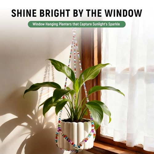 17''，2 Pack Macrame Plant Hanger, Handmade Glass Bead Plant Hanger Colorful Decorative Bohemian Hanging Planter Holder for Indoor and Outdoor Home Garden Decor. Includes Two Hooks. - size: Small