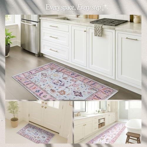 Fame Rugs Pink Beige Modern Oushak Rug 2'6"x13, Vintage Turkish Colorful Oriental Antique Inspired Long Runner Rugs, Luxury Living Room Bedroom (390PP, 2'6" x 13') - color: 390pp, size: 2'6" x 13' (Runner)