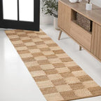 JONATHAN Y Theo Woven Jute Checkerboard Natural/Bleach Runner Rug, 2x10, Modern, Farmhouse, Rustic, Lodge, Easy-Cleaning for Living Room, Bedroom, Kitchen, Non-Shedding (NRF203C-210) - color: Natural/Bleach, size: 2' x 10' (Runner)
