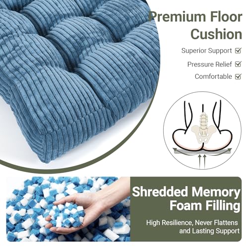 Meditation Floor Pillow Set of 2,Memory Foam Meditation Floor Cushions for Adults Sitting, Large Square Thickened Seat Cushion for Yoga, Tatami Living Room (2, Navy) - color: Navy