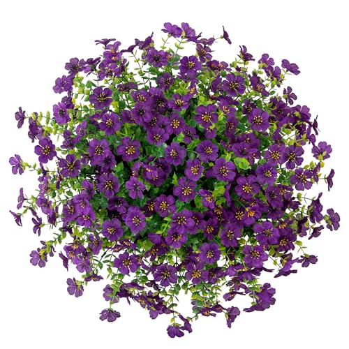 HyeFlora Artificial Fake Hanging Plants Flowers with Basket Outdoor Decor Faux Silk Dasiy Flower Arrangements in Pot Planter for Porch Home Indoor Patio Garden Yard Decoration - color: Darkpurple