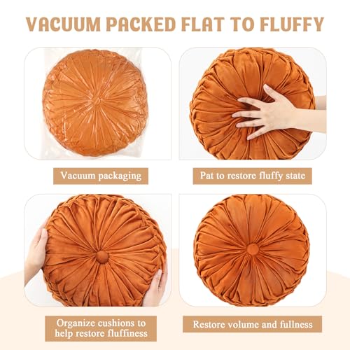Drydiet 1 Pcs Round Throw Velvet Pillows Decorative Pleated Throw Pillows Diameter Accent Pumpkin Boho Chair Cushion for Couch Sofa Home Decoration (Brunt Orange,15'') - color: Brunt Orange, size: 15''