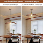 23.6" Wood Pendant Lights, Mid-Century Modern Natural Black Walnut Wood Pendant Light Fixture Hanging Lamp for Kitchen Island, Bedroom, Dining Room, Living Room, Nursery, Entryway, Foyer - size: 23.6" W x 8.3" H