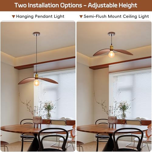 23.6" Wood Pendant Lights, Mid-Century Modern Natural Black Walnut Wood Pendant Light Fixture Hanging Lamp for Kitchen Island, Bedroom, Dining Room, Living Room, Nursery, Entryway, Foyer - size: 23.6" W x 8.3" H