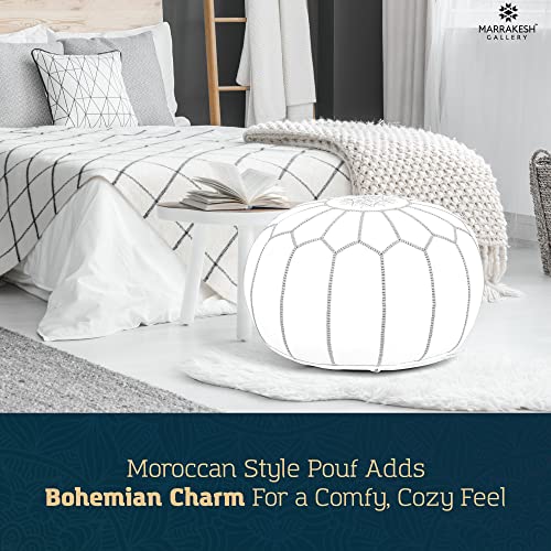 Marrakesh Gallery Genuine Leather Round Pouf Unstuffed - Moroccan Ottoman Footstool, Footrest Cover - Boho Decor - Bohemian Living Room, Bedroom, Kids Room, Gift & Wedding - color: White By Grey