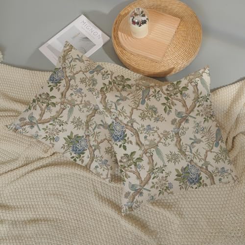 Chinoiserie Throw Pillow Covers 16x16 Inch 2 Pcs Vintage Blue Green Floral Bird Decor Pillow Covers Flower Outdoor Seasonal Farmhouse Decorative Pillowcase Linen Cushion Cover for Couch Sofa - color: Chinoiserie Sage Green Blue Floral Bird, size: 16" x 16