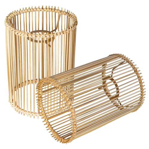 2 pack Small Lampshades for Table Lamp Shade Floor Lamp Shade,woven rattan boho Bamboo Lampshades,5.5"x5.5"x7.9" - color: White/beige