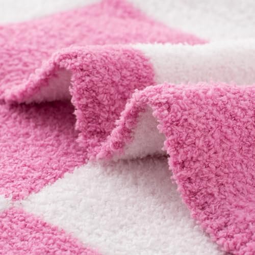 Carriediosa Checkered Throw Blanket 50" X 60", 400GSM Ultra Soft Microfiber Fuzzy Fluffy Reversible Cute Preppy Knitted Blankets Cozy Plush Fall Throws for Couch, Bed, Sofa, Hot Pink - color: Check - Hot Pink, size: 50" X 60"