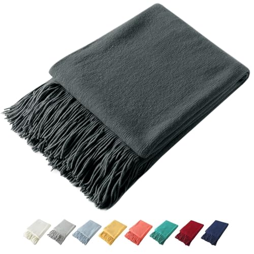 Homiest Decorative Knitted Throw Blanket With Fringe, Lightweight Acrylic Knit, Soft & Cozy Tassel for Couch Sofa Bed (Charcoal Grey, 50 x 60 Inch) - color: Charcoal Grey, size: 50" x 60"