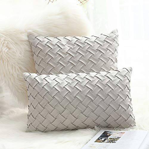 vctops Boho Basket Weave Pattern Decorative Throw Pillow Cover Super Soft Suede Solid Lumbar Accent Cushion Case for Couch Sofa Car (GML,12"x20") - color: Gml, size: 20" x 12" (Pack of 1)