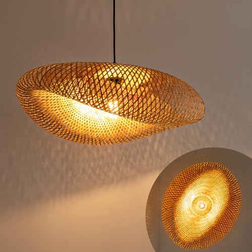 23.62" Bamboo Light Shade,Hand-Woven Bamboo Rattan Hanging Lamp Shade Wicker Chandelier Shade,for Dining Living Bedroom Kitchen Farmhouse 1-Pack - color: Bamboo 23.62 in 1-Pack