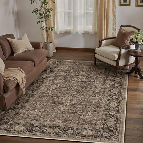 HUGEAR Brown Washable 3x5 Area Rugs for Living Room Bedroom Vintage Distressed Neutral Rug Carpet Durable Soft Non Slip & Shedding Stain Resistant Low Pile Indoor Home Decor - color: Retro | Brown, size: 3' x 5' (Rectangular)