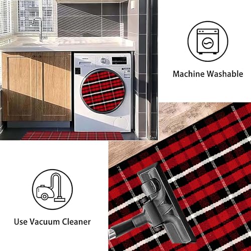 Christmas Outdoor Rugs 24 x 51''Black Red Buffalo Plaid Front Porch Rug Hand-Woven Machine Washable Indoor/Outdoor Layered Door Mats for Entryway/Bedroom/Outdoor - color: Black Red, size: 24''x 51''