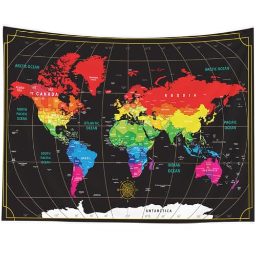 CAPSCEOLL Giant Hanging Map Wall Decor Tapestry Wall Hanging Large Travel Map Colorful Art Decor 60X50 Inches,Black Red - color: Black Red, size: 60"L x 50"W