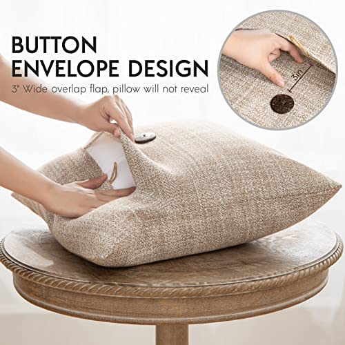 Phantoscope Pack of 2 Farmhouse Throw Pillow Covers Button Vintage Linen Decorative Pillow Cases for Couch Bed and Chair Beige, 18 x 18 inches 45 x 45 cm - color: Beige, size: 18" x 18" (Pack of 2)