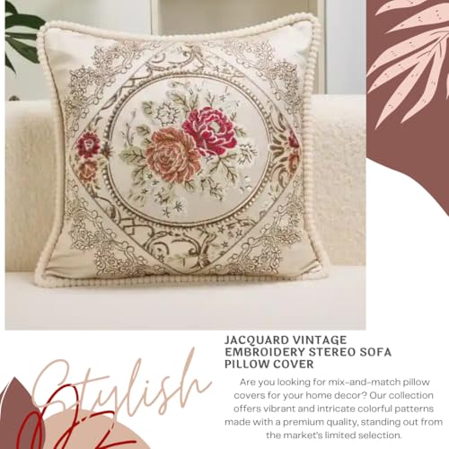 2Pcs Pillow Covers Decorative European Jacquard Vintage Embroidery Stereo Sofa Home Decor, Sofa Living Room, Couch, Bed 20x20 inches. (Cream Beige Pink pack2) - color: Cream Beige Pack2