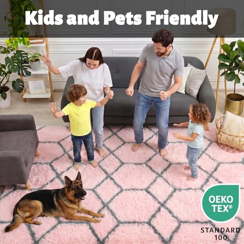 ONASAR Area Rugs for Girls Bedroom Living Room, 4x6 Fluffy Pink and Grey Throw Rug, Shaggy Geometric Soft Plush Floor Carpet for Nursery Boys Teen Playroom Dorm Home Office Decor Aesthetic - color: 9- Pink / Grey, size: 4' x 6' (Rectangular)