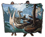 Pure Country Weavers Hobsyllwin and Kume Dragon Blanket by Ciruelo - Gift Fantasy Tapestry Throw Woven from Cotton - Made in the USA (72x54) - color: Hobsyllwin & Kume